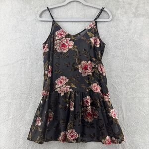 American Eagle Dress Women S Black Velvet Rose Floral Burn Out Slip V-Neck Sheer